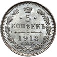 Rosja - 5 Kopiejek 1913 BC - Srebro - Stan MENNICZY !