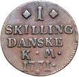 Dania - Chrystian VII - 1 Skilling 1771 KM - STAN !