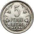 Litwa - 5 Penki Litai Litów 1925 - KOŃ POGOŃ - Srebro - STAN !