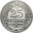 Niemcy - Cesarstwo - 25 Pfennig 1912 D - Nikiel - STAN !