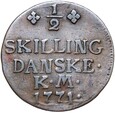 Dania - Chrystian VII - 1/2 Skilling 1771 KM - STAN !