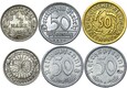 Niemcy - zestaw 6 monet - 50 Pfennig 1905-1944 - RÓŻNE TYPY Srebro