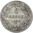 Hesja Darmstadt - Ludwik II - 6 Krajcarów 1845 - Srebro - STAN !