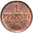 Brunszwik - Wilhelm - 1 Pfennig 1851 B - KOŃ - Stan MENNICZY - UNC