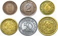 Weimar - zestaw 6 monet 1 2 5 10 50 Rentenpfennig 1919-1924