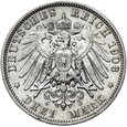 Niemcy - Wirtembergia - Wilhelm II - 3 Marki 1908 F - Srebro