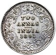 Indie Brytyjskie - Wiktoria - 2 Anna 1891 B - Srebro - STAN !
