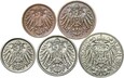 Cesarstwo - zestaw 5 monet 1 2 5 10 25 Pfennig 1890-1916 DUŻY ORZEŁ
