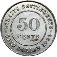 Straits Settlements - Jerzy V - 50 Centów 1920 - Srebro - RZADKA !