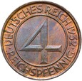 Niemcy Weimar 4 Reichspfennig 1932 G Brüning-Taler Stan MENNICZY UNC