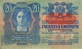 Austro-Węgry - BANKNOT - 20 Koron 1913 - Z NADRUKIEM