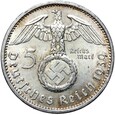 Niemcy - III Rzesza - 5 Marek 1939 A - HINDENBURG SWASTYKA - Srebro