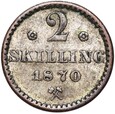 Norwegia - Karol XV - 2 Skilling 1870 Kongsberg ⚒ - Srebro