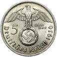 Niemcy - III Rzesza - 5 Marek 1936 E - HINDENBURG - SWASTYKA Srebro !
