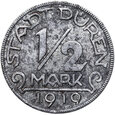 Düren - Duren - NOTGELD - 1/2 Marki 1919 - żelazo Obrzeże karbowane