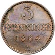 Meklemburgia Schwerin - 3 Pfennig 1864 A - Stan MENNICZY UNC