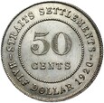 Straits Settlements - Jerzy V - 50 Centów 1920 + Srebro - STAN !