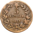 Włochy - Wiktor Emanuel II - 5 Centesimi 1861 B - BOLONIA - RZADKA !