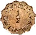 Cypr - Jerzy VI - 1/2 Piastra 1949 - STAN ! - RZADKA !