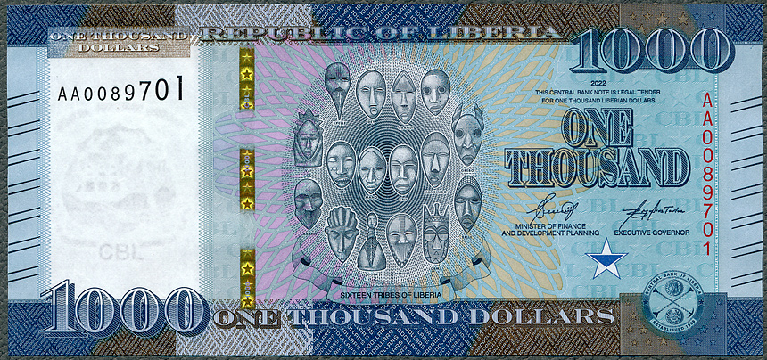 Liberia - 1000 dolarów 2022 * B321 * nowa seria