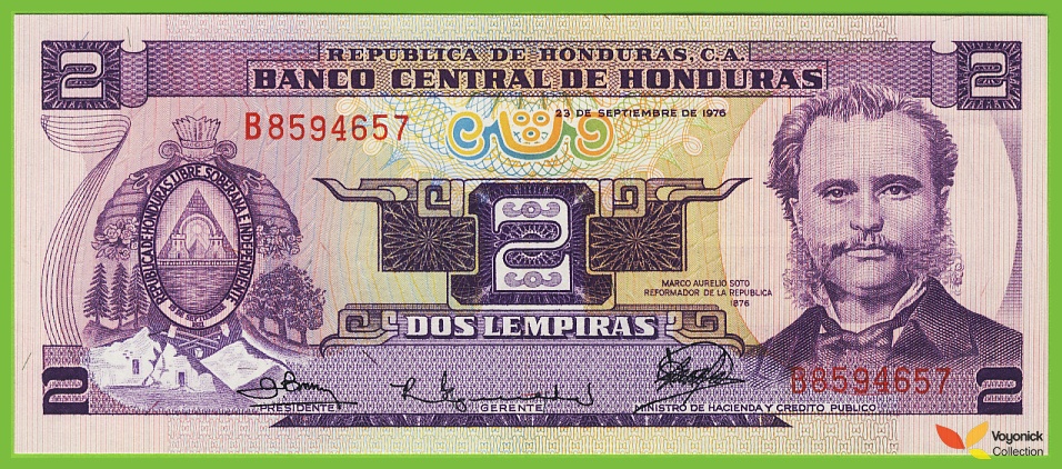 HONDURAS 2 Lempiras 1976 P61 B325a B UNC 