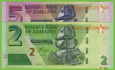 ZIMBABWE Zestaw 2 i 5 Dollars 2019 PNEW B192a-193a AJ/AD UNC Set