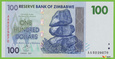 ZIMBABWE 100 Dollars 2007(2008) P69 B160a AA UNC