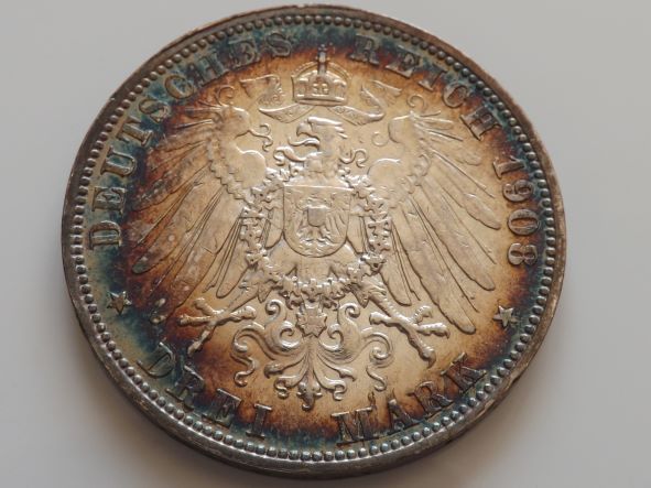 Niemcy , Wirtembergia 3 Marki 1908 Wilhelm II
